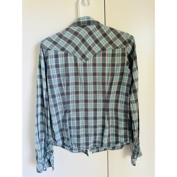 Y2K Panhandle Western Shirt Womens Size Small Pearl Snap/Rhinestone Plaid - Picture 6 of 7